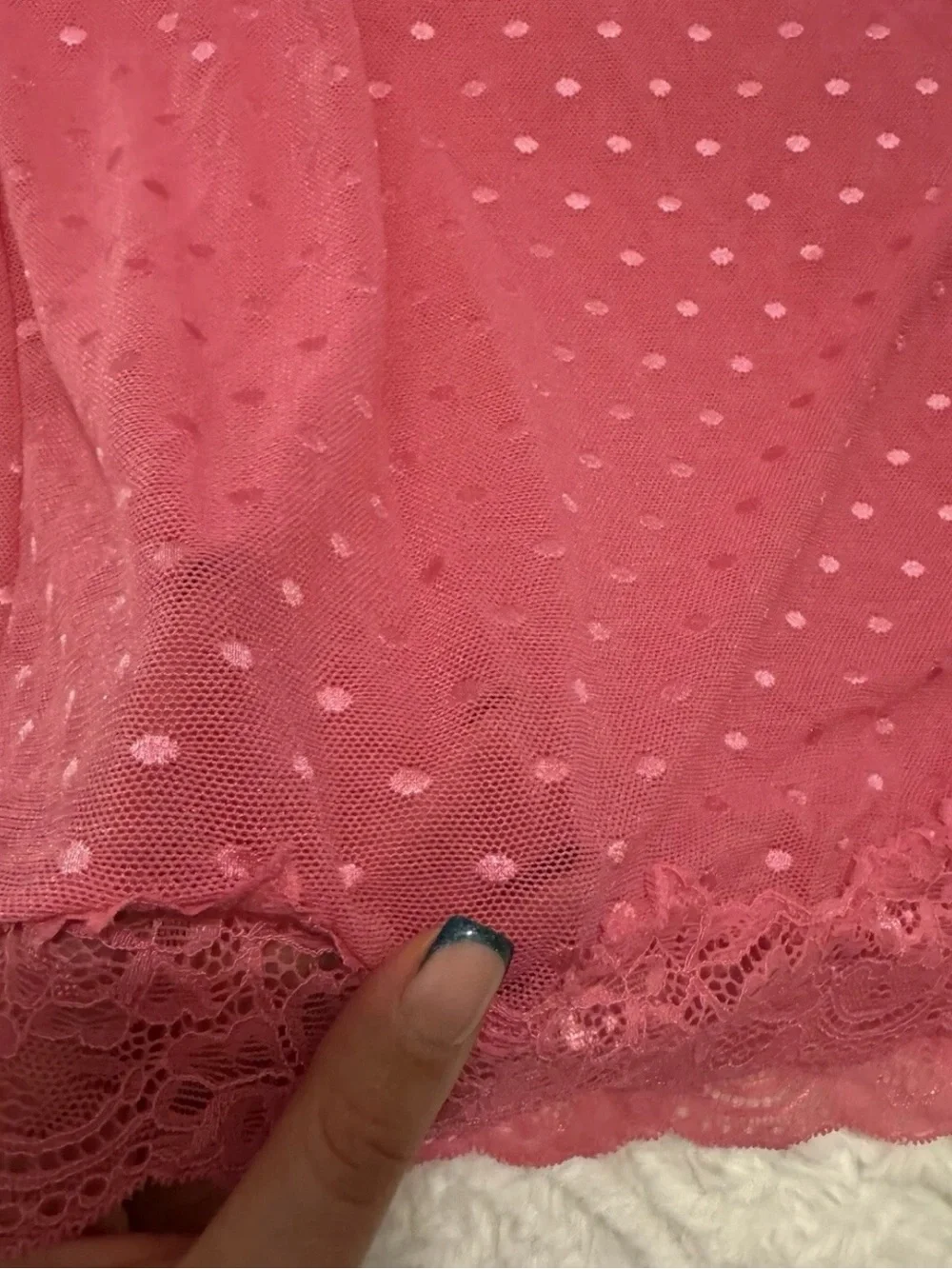 Cinema Etoile Pink Mesh Negligee Nightgown w Matching Panties L Nylon Lace Trim - Picture 3 of 9